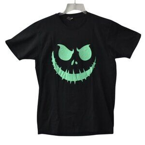 Glow In The Dark Spooky Face T Shirt Large Black Green Face Halloween